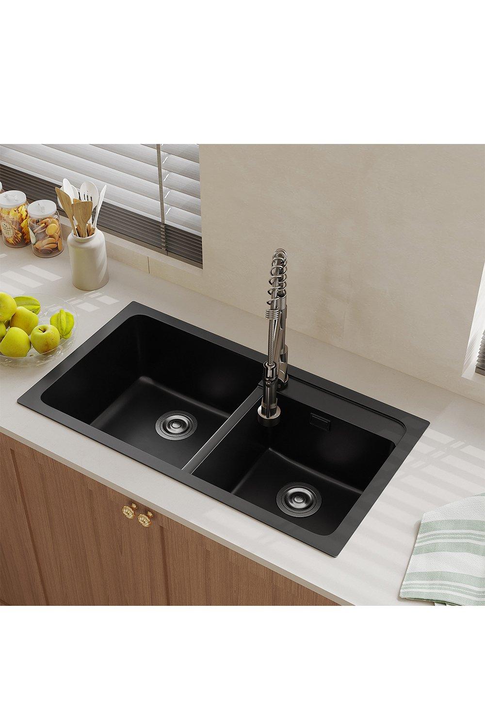 86x46Cm Double Bow lQuartz Undermount Kitchen Sink