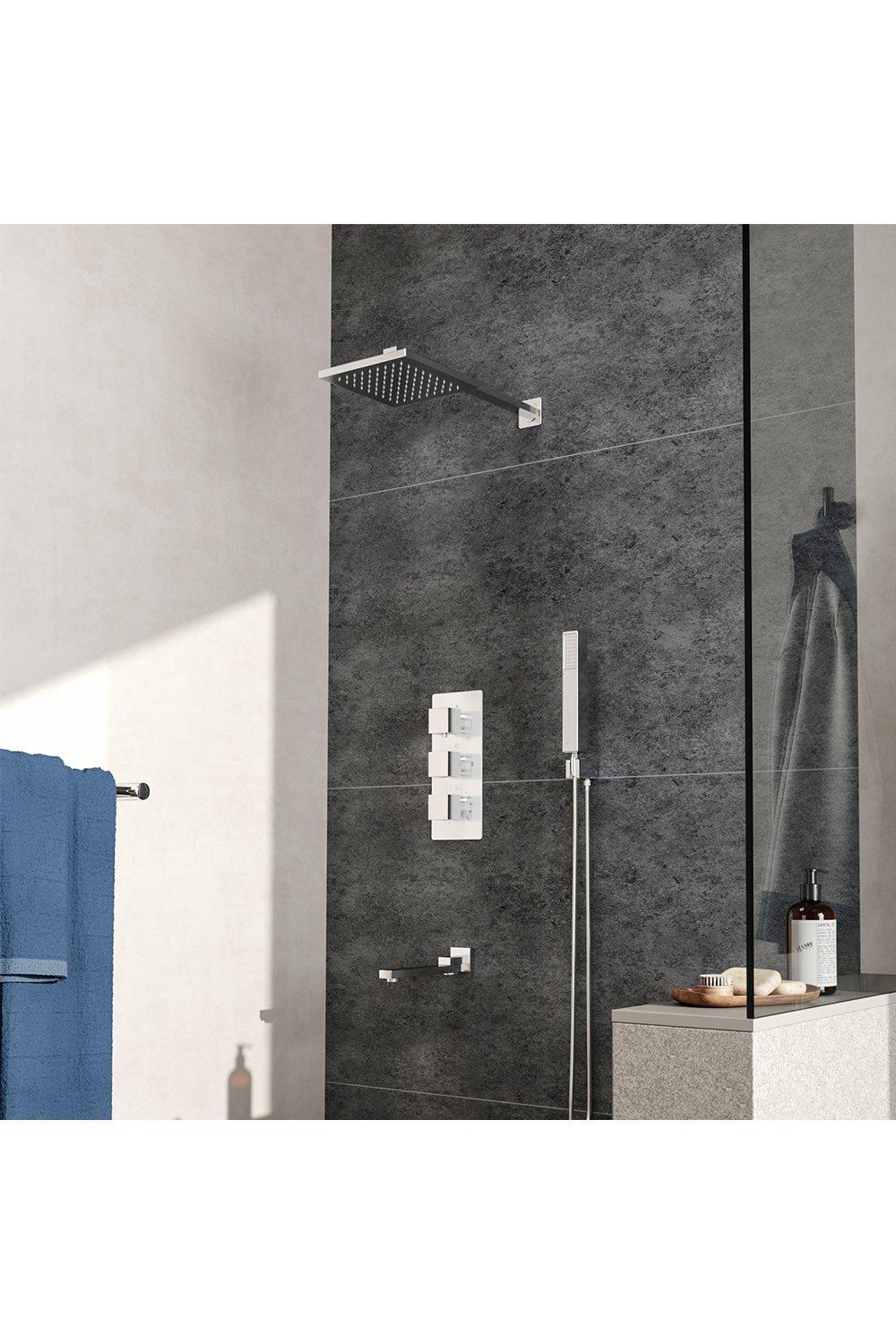 Chrome 3 Way Square Concealed Thermostatic Shower Mixer Set