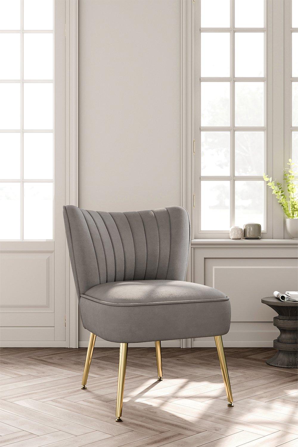Grey Velvet Armless Wingback Accent Chair with Gold Metal Legs