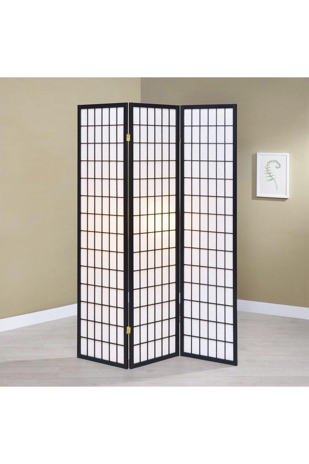 3-Panel Black Solid Wood Folding Room Divider Screen