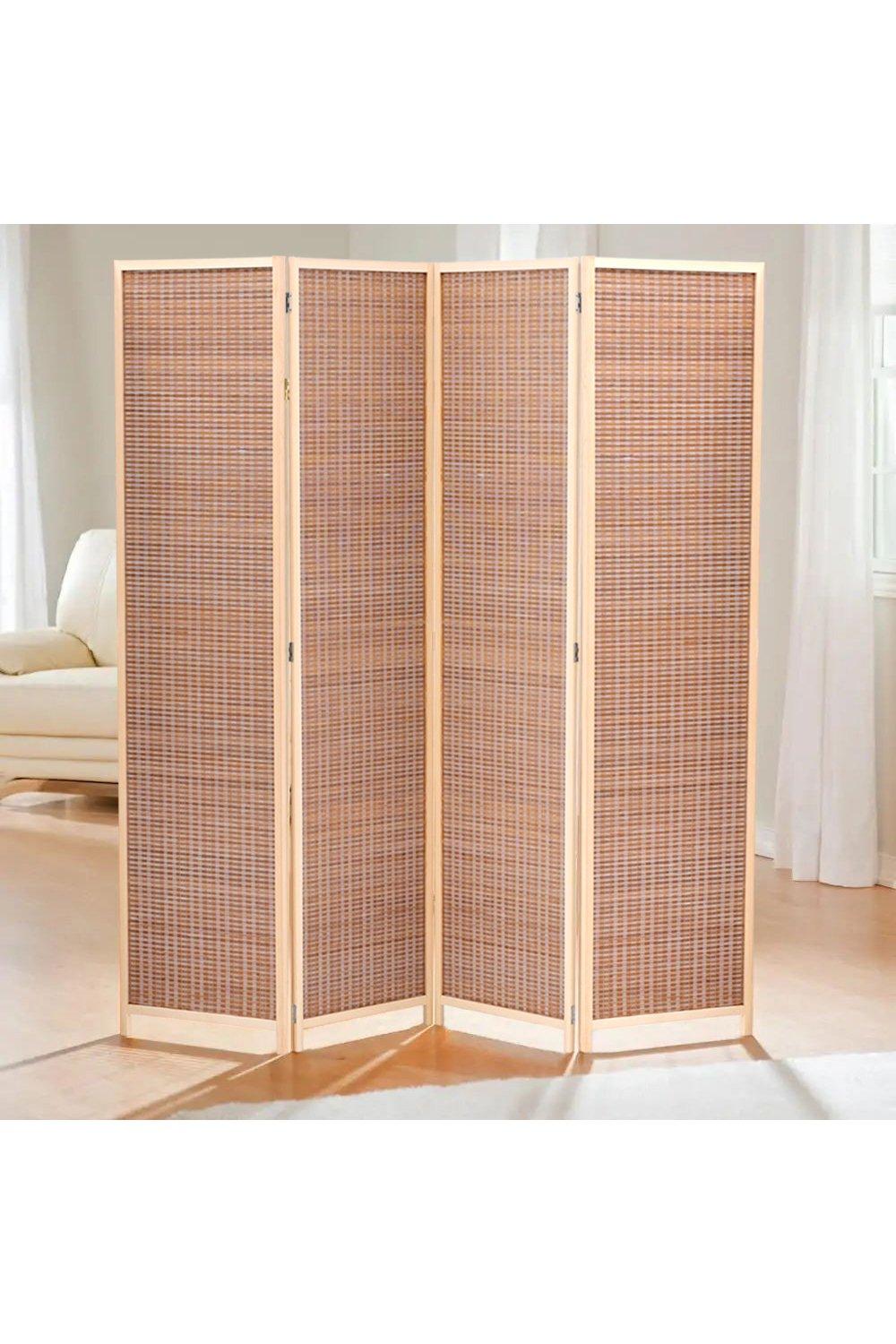 4-Panel Bamboo Woven Folding Room Divider