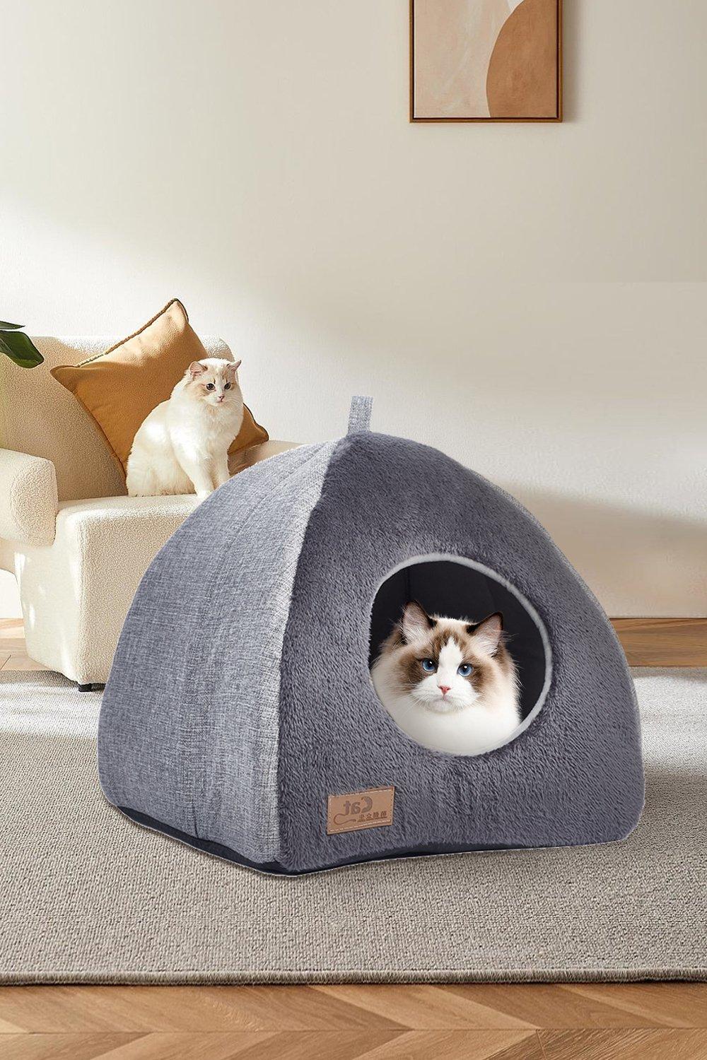 Triangular Dog Cat House with Soft Plush