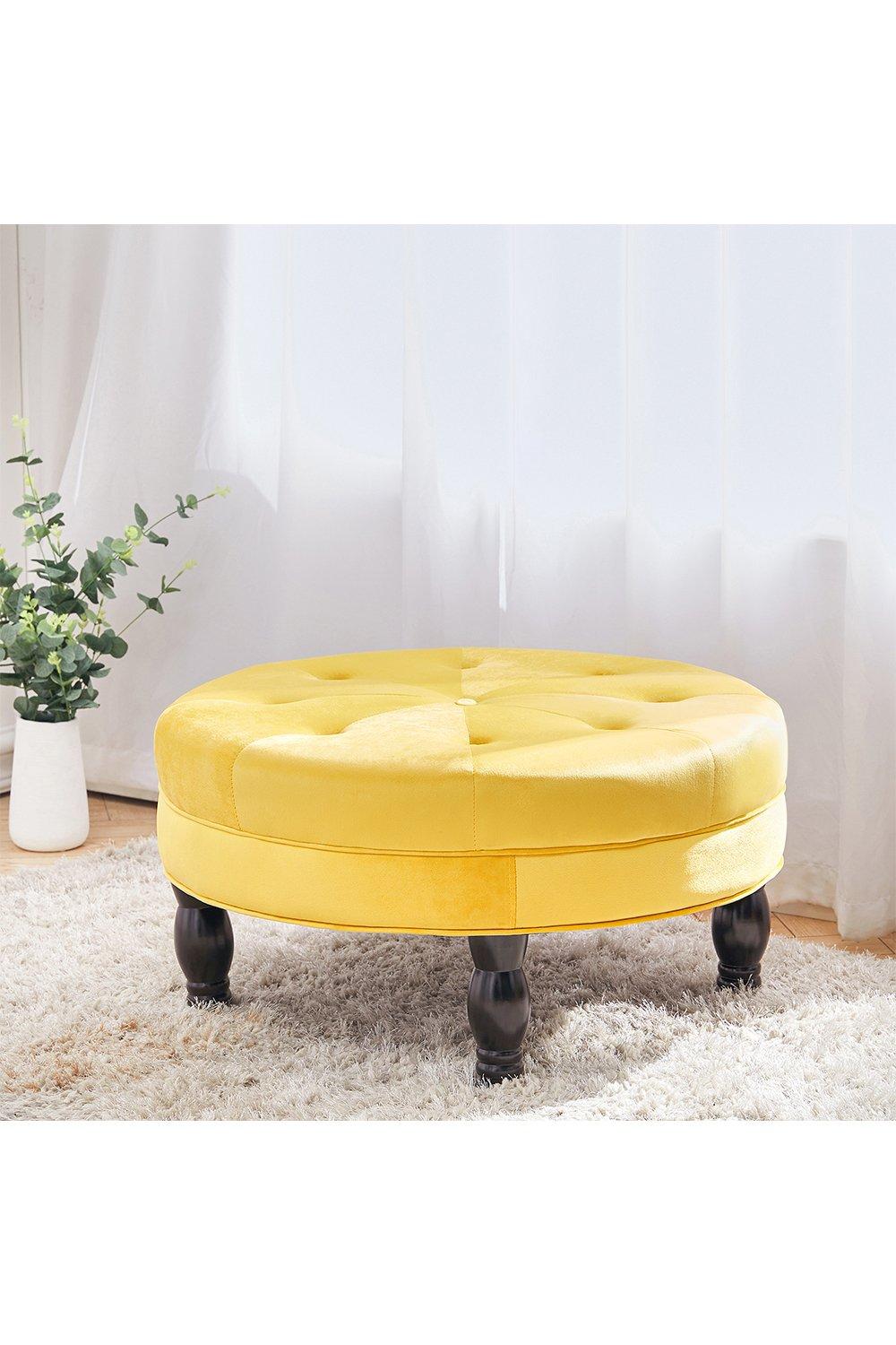 Round Velvet Tufted Buttoned Footstool