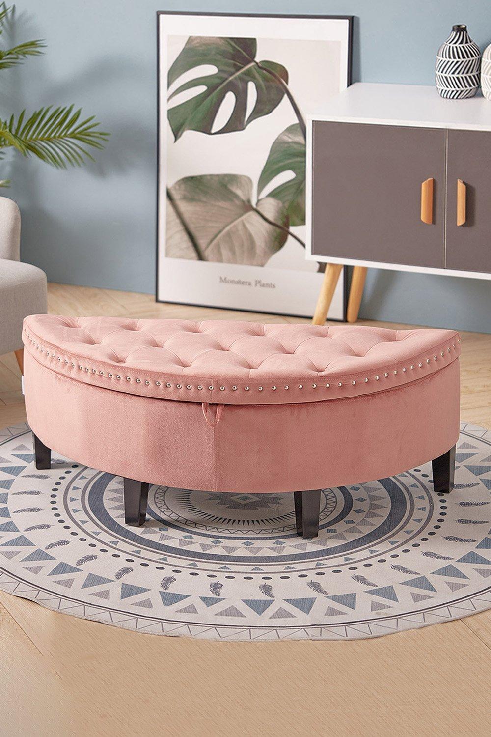 Circle Storage Ottoman with Wooden Legs