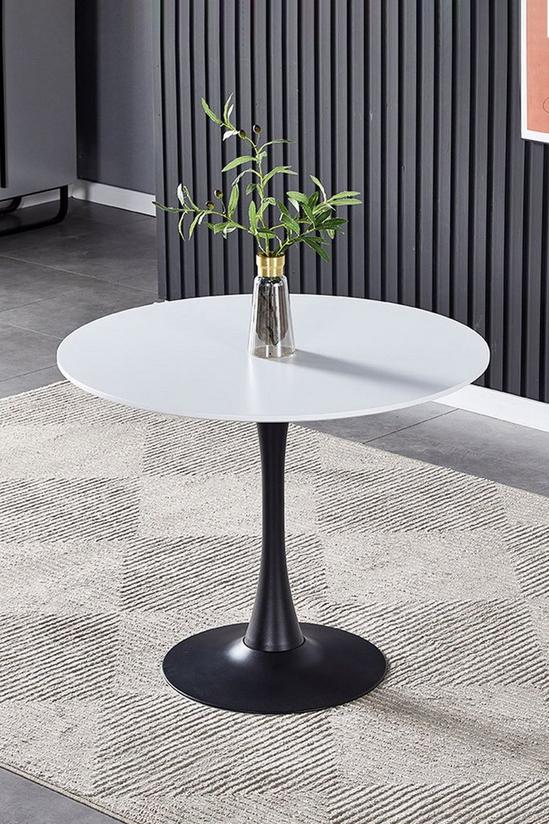 Living and Home Modern White Round Wooden Table with Black Metallic Base 1
