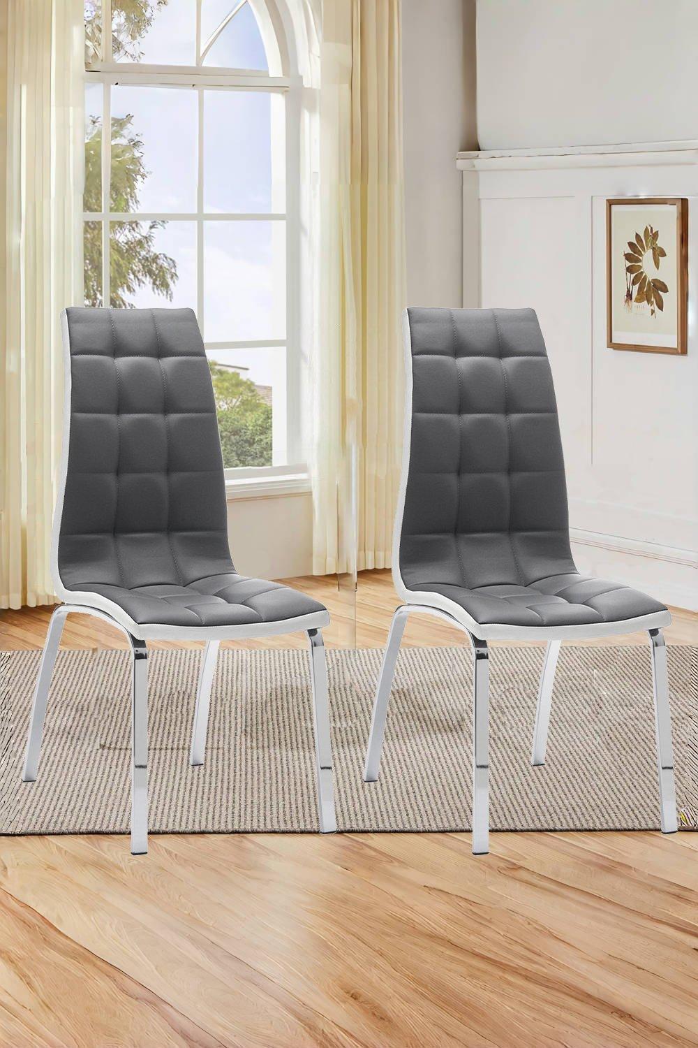 2Pcs Faux Leather Dining Chair with Metal Legs