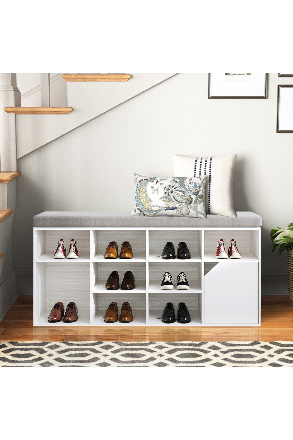 White Shoe Changing Bench Storage Cabinet with Linen Cushion