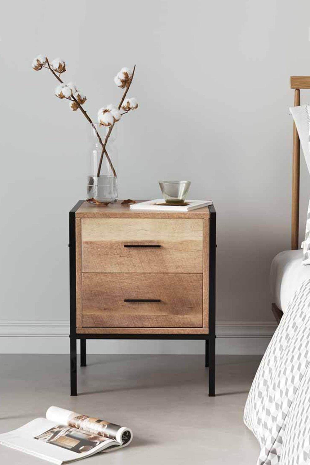 Wooden Nightstand Sofa Side Table With 2 Drawers