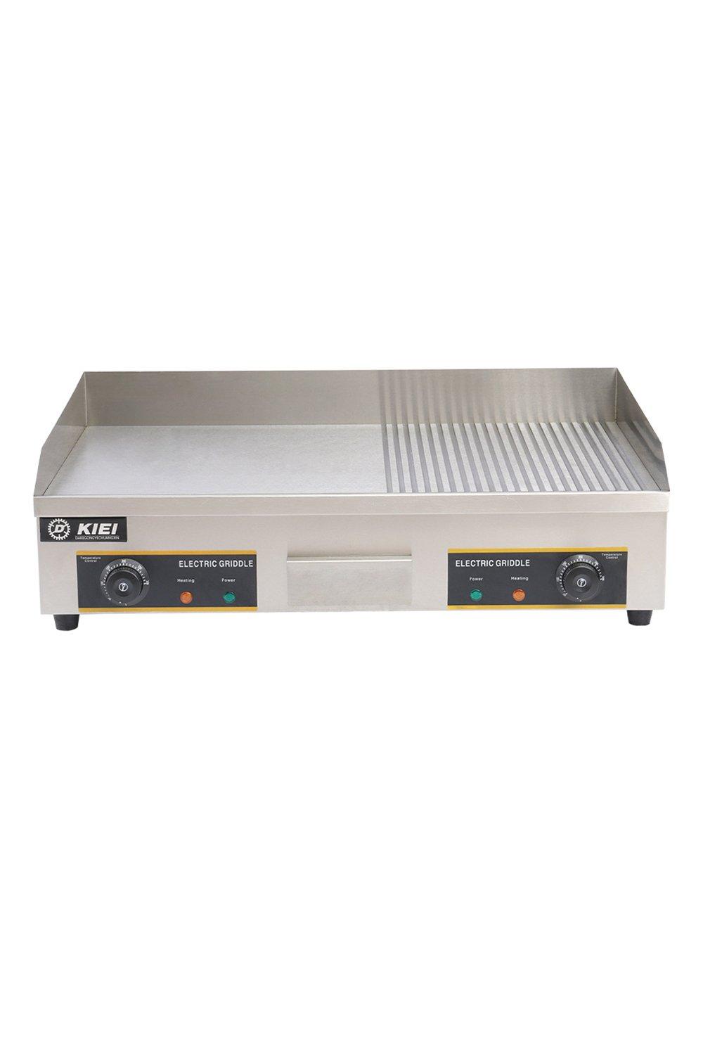 2-in-1 Electric Countertop Half Grooved/Flat Griddle Adjustable Temps with Fat Drainage Drawer
