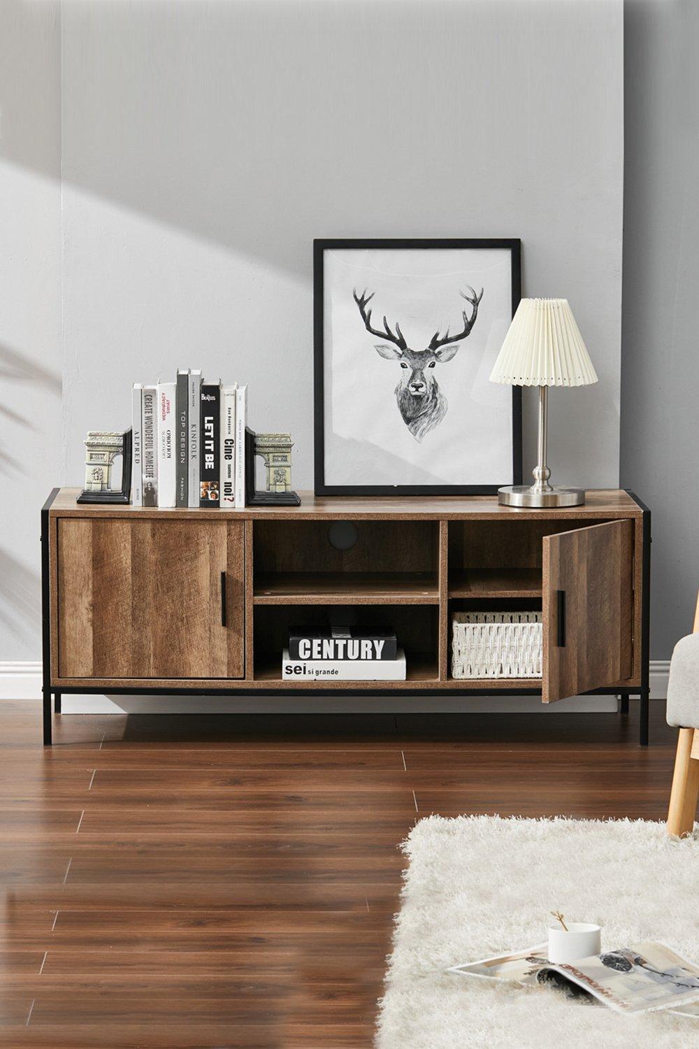 123cm Media Console Rustic Metal Frame TV Stand