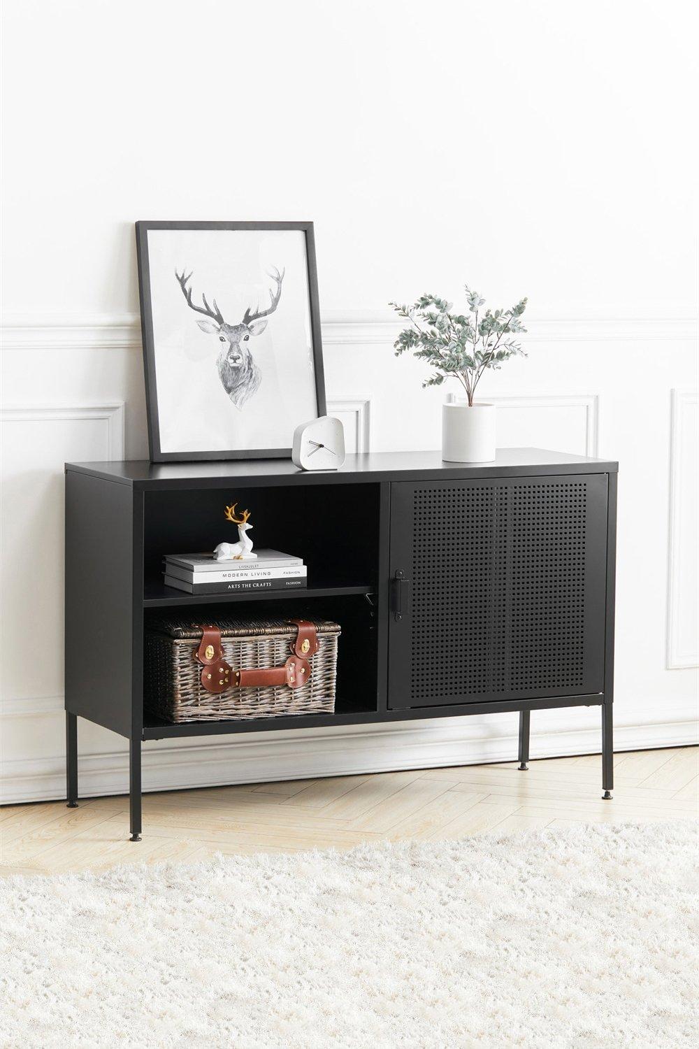 Freestanding Steel File Filing Cabinet with Open Shelves Industrial Style TV Stand Storage Cabinet