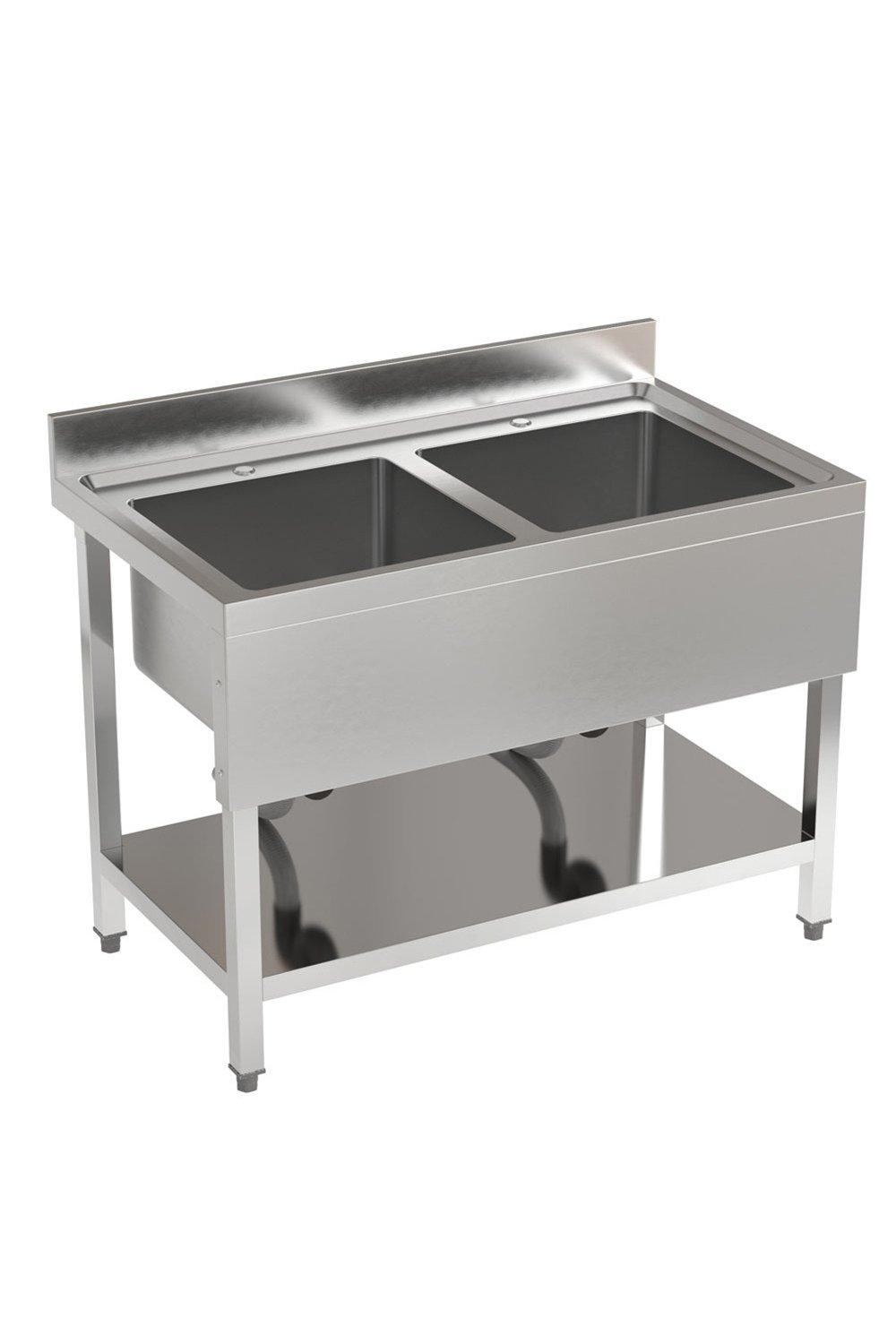 Two Compartment Stainless Steel Commercial Sink with Shelf