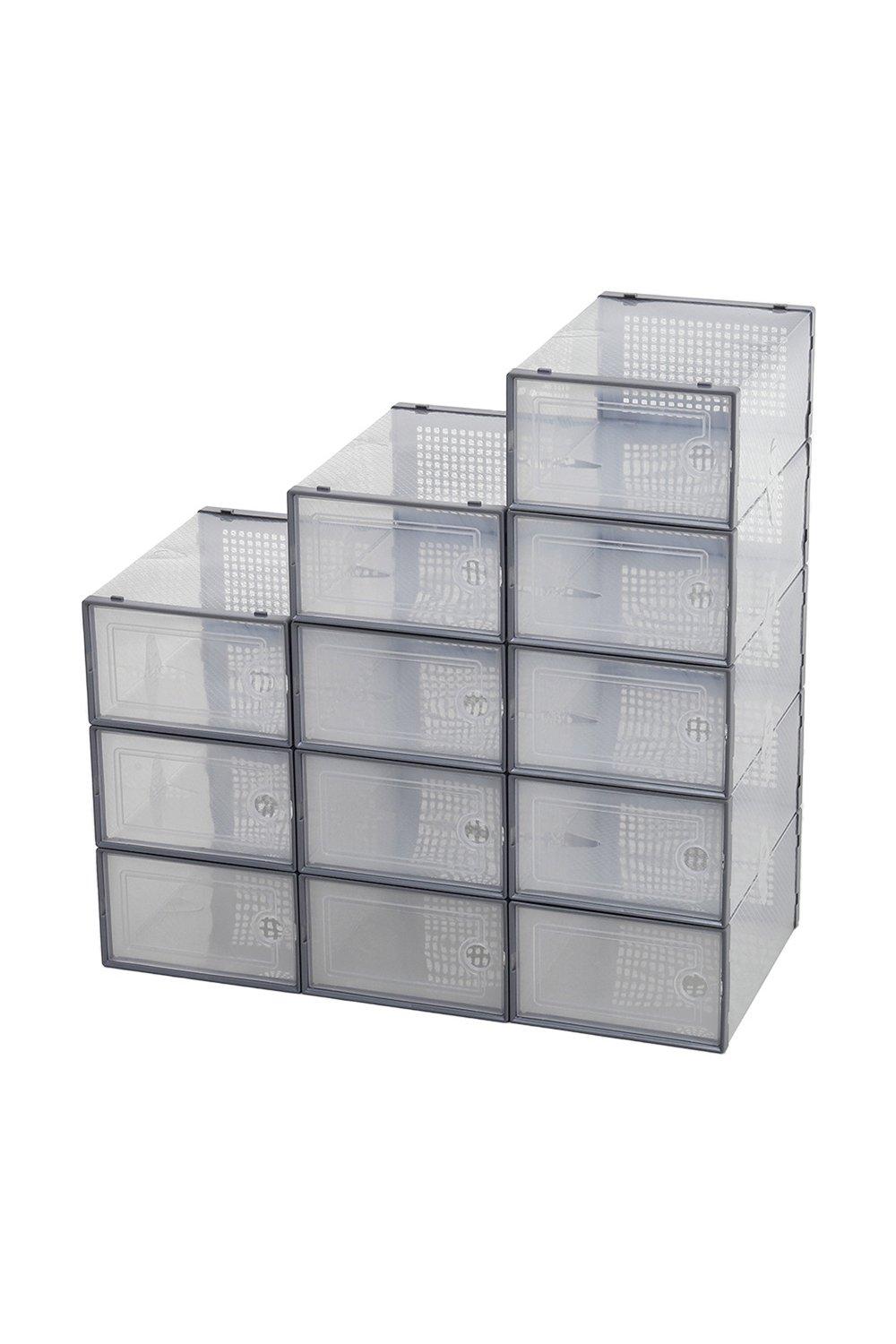  SESENO. 12 Pack Shoe Storage Boxes, Clear Plastic Stackable Shoe  Organizer Bins, Drawer Type Front Opening Shoe Holder Containers : Home &  Kitchen