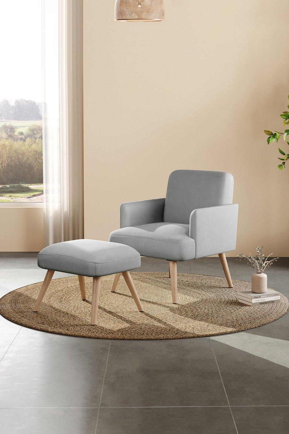 Velvet Armchair Chair with Footrest