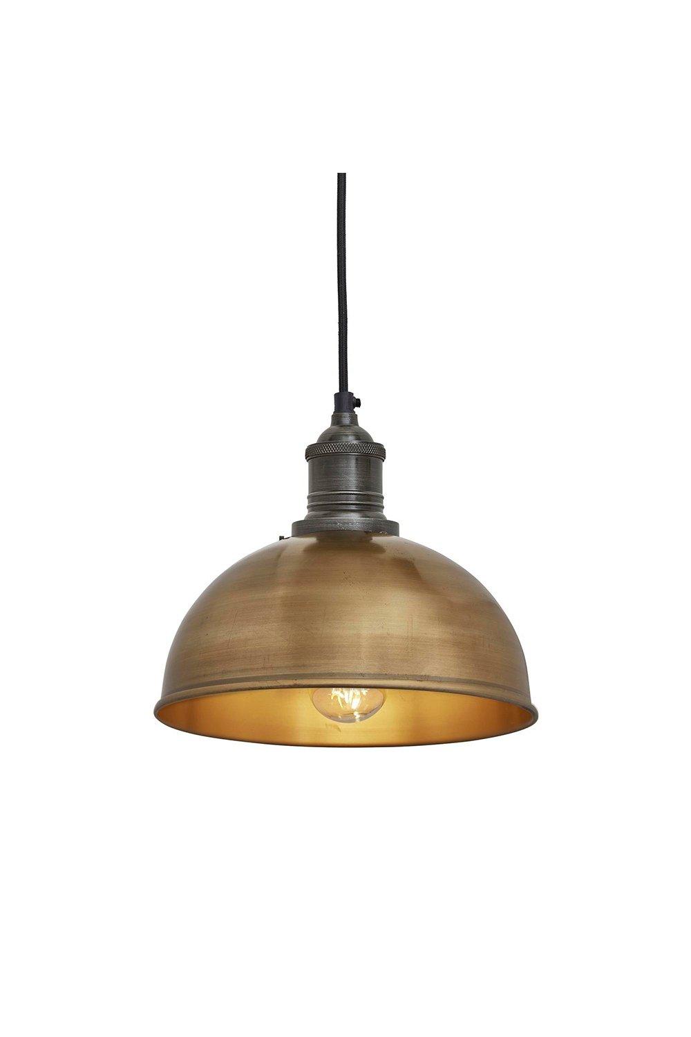 Brooklyn Dome Pendant, 8 Inch, Brass, Pewter Holder