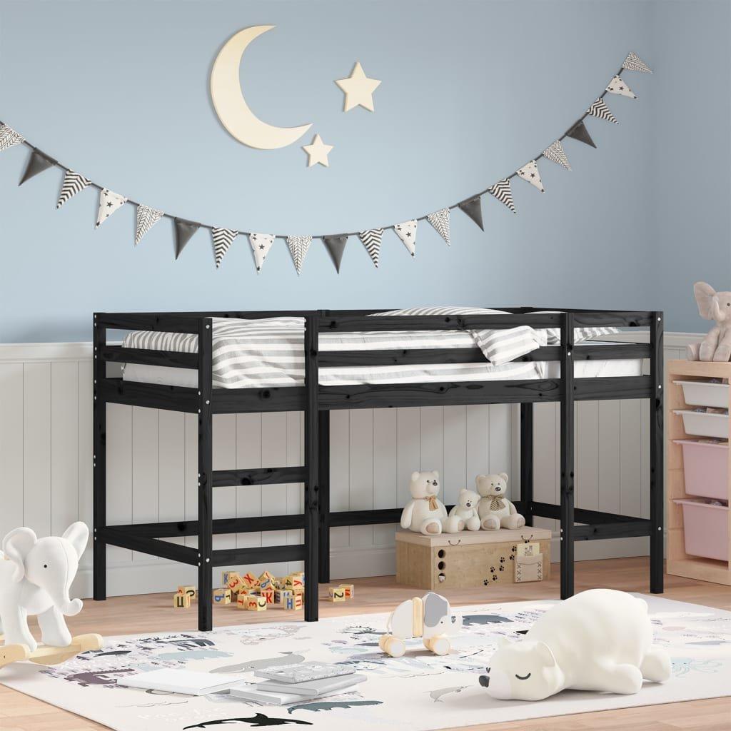 Kids' Loft Bed with Ladder Black 90x190 cm Solid Wood Pine
