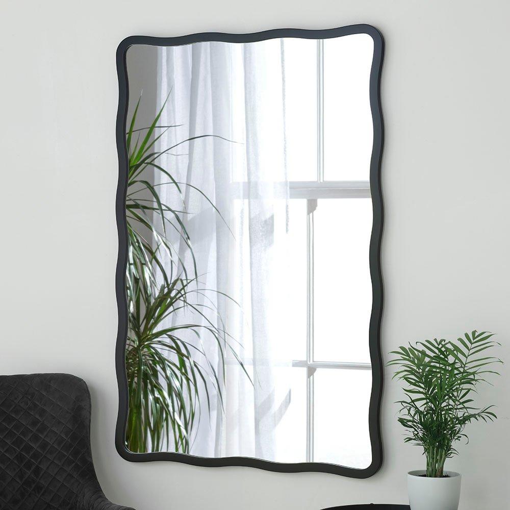 Black Ripple Framed Rectangular Wall Mirror 90x60cm