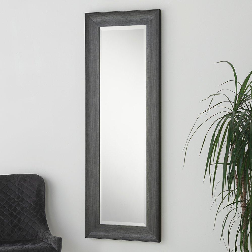 Charcoal Grey Scooped Framed Mirror 130x46cm