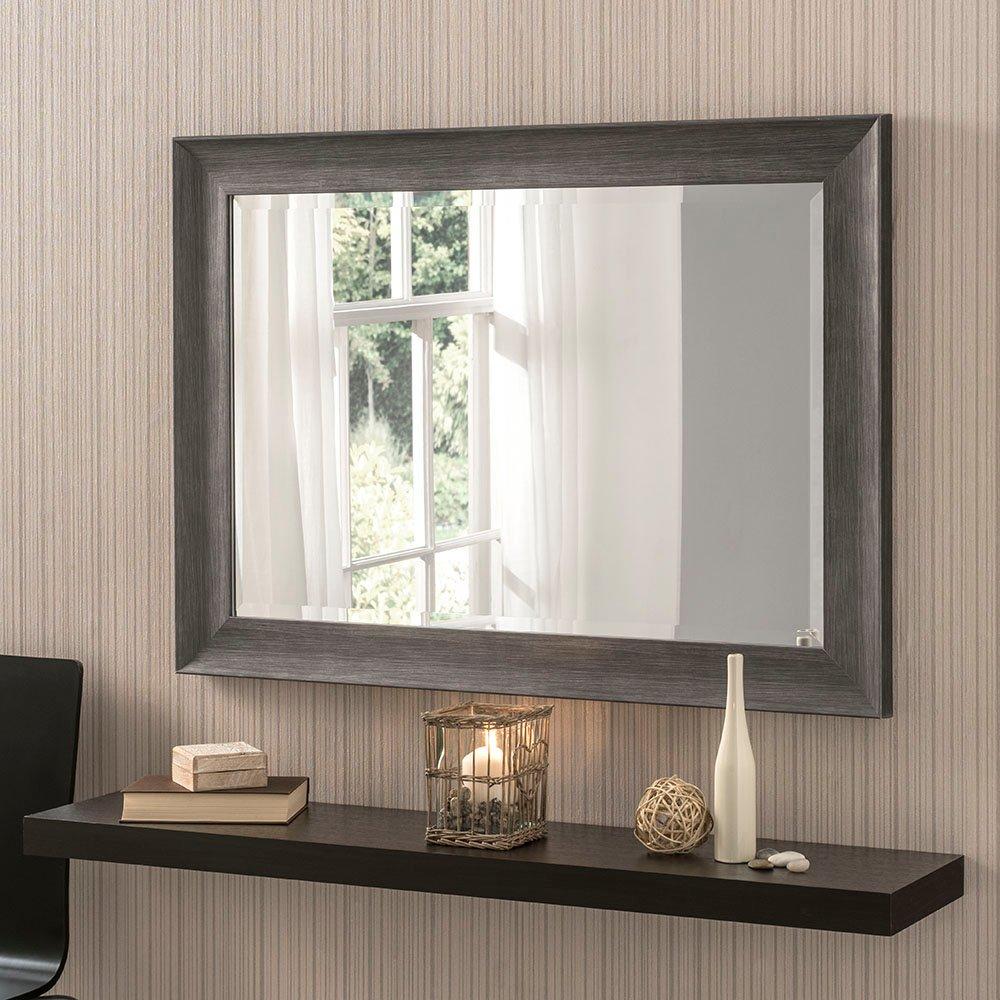 Charcoal Grey Scooped Framed Mirror 117x91cm
