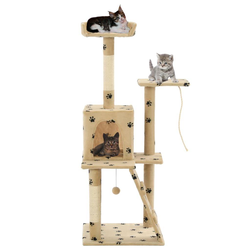 Cat Tree with Sisal Scratching Posts 120 cm Beige Paw Prints