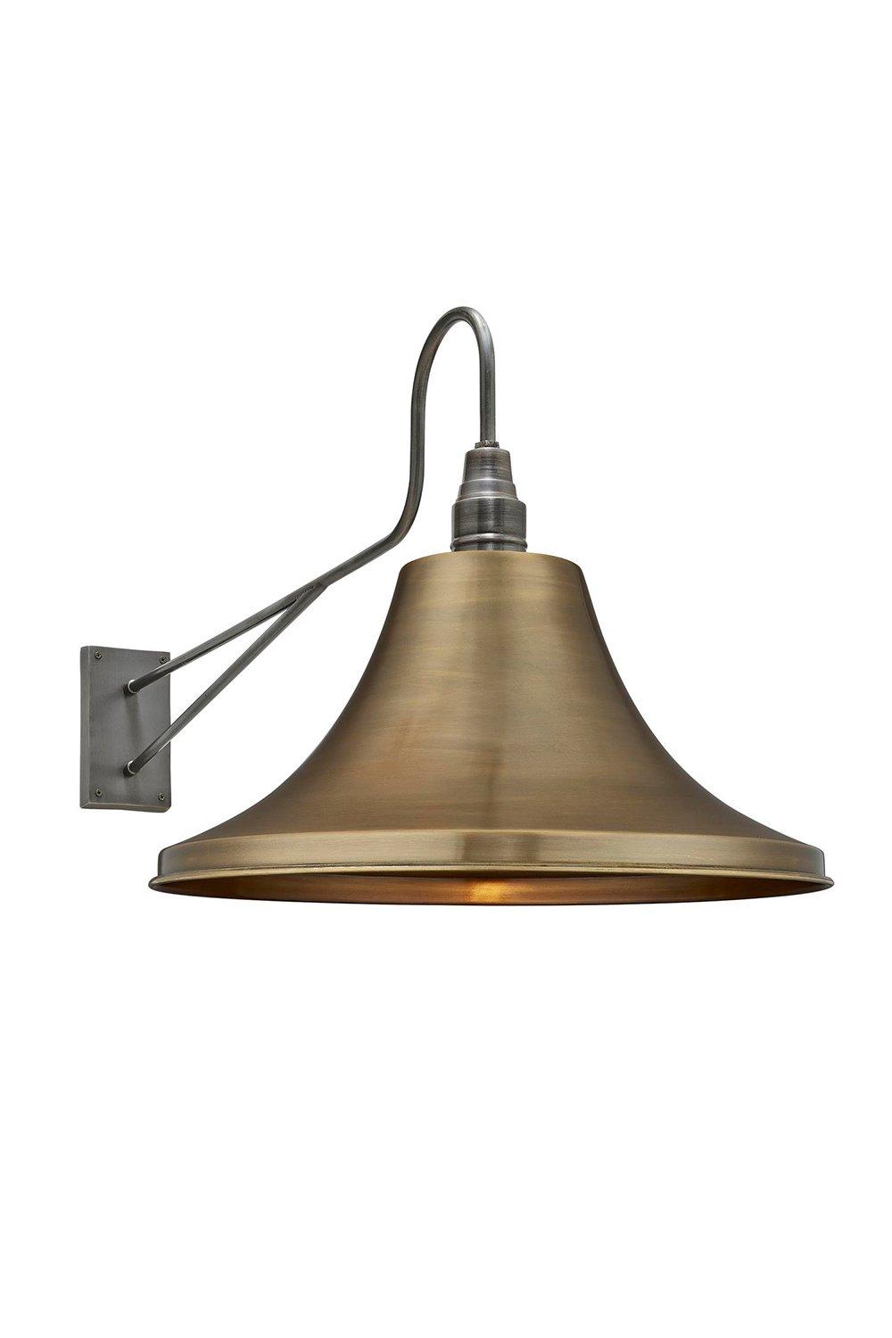 Long Arm Giant Bell Wall Light, 20 Inch, Brass, Pewter Holder