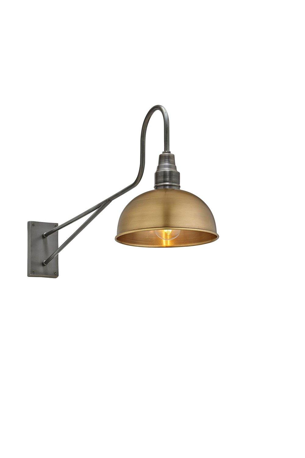 Long Arm Dome Wall Light, 8 Inch, Brass, Pewter Holder