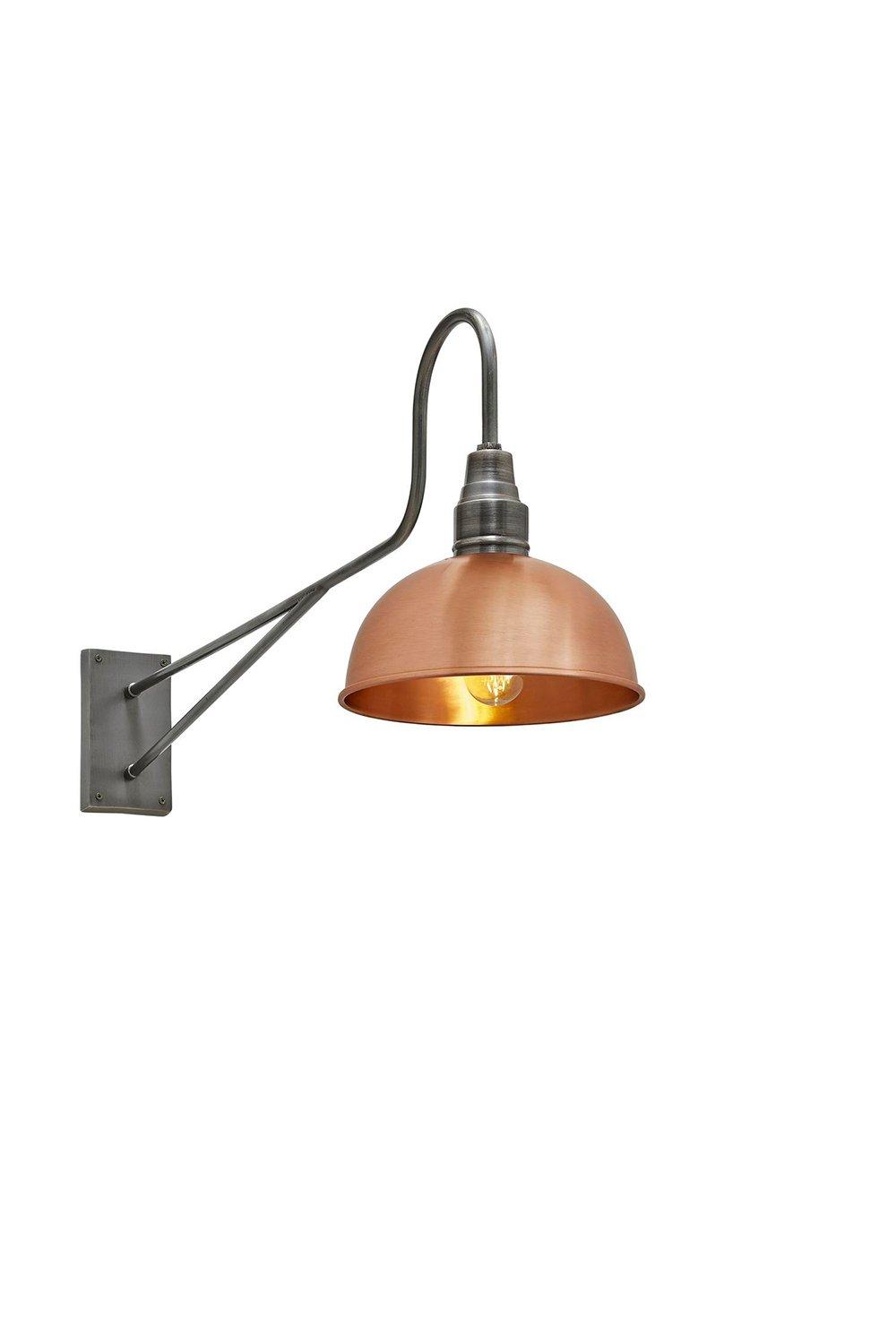 Long Arm Dome Wall Light, 8 Inch, Copper, Pewter Holder