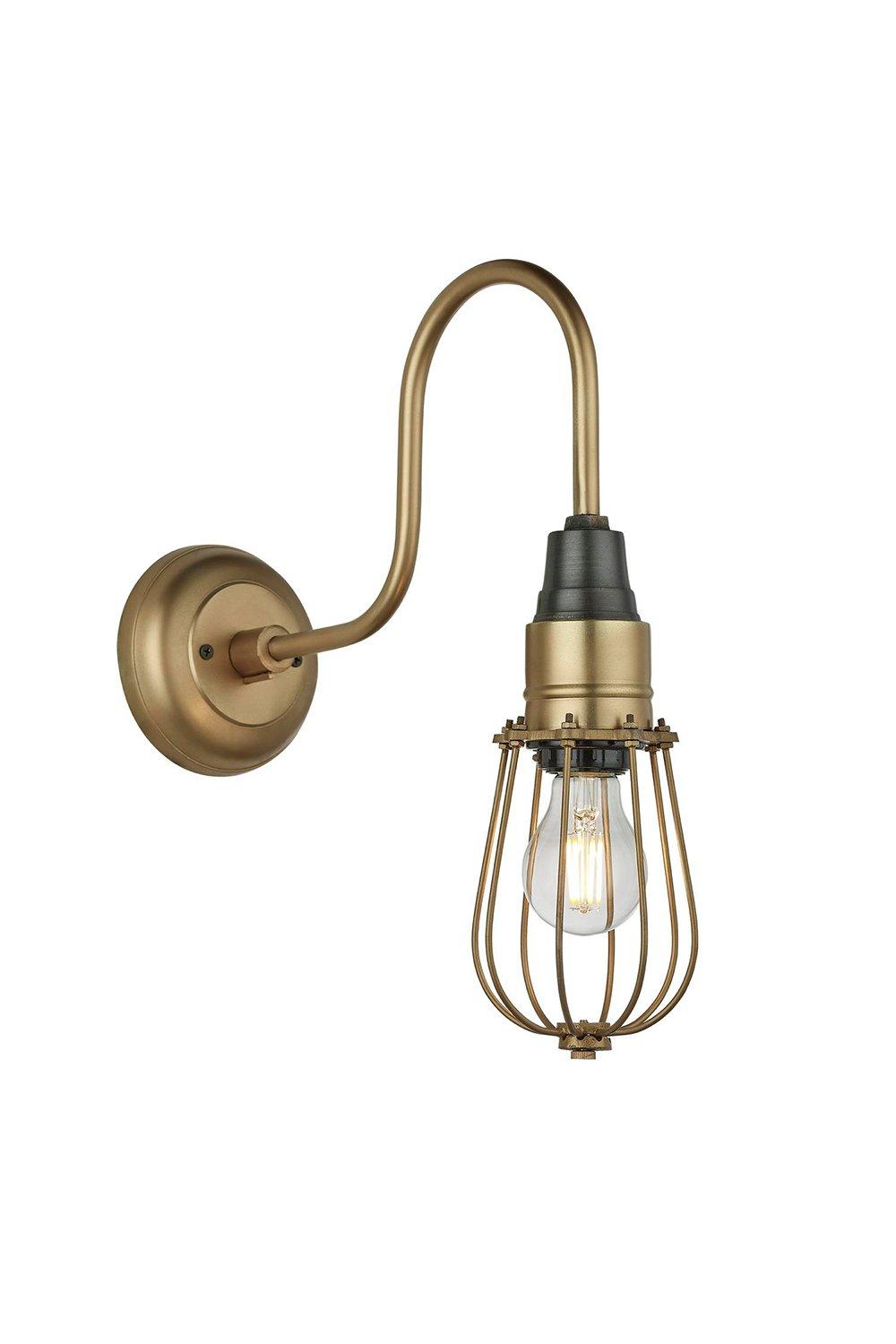 Swan Neck Wire Cage Wall Light, 4 Inch, Brass