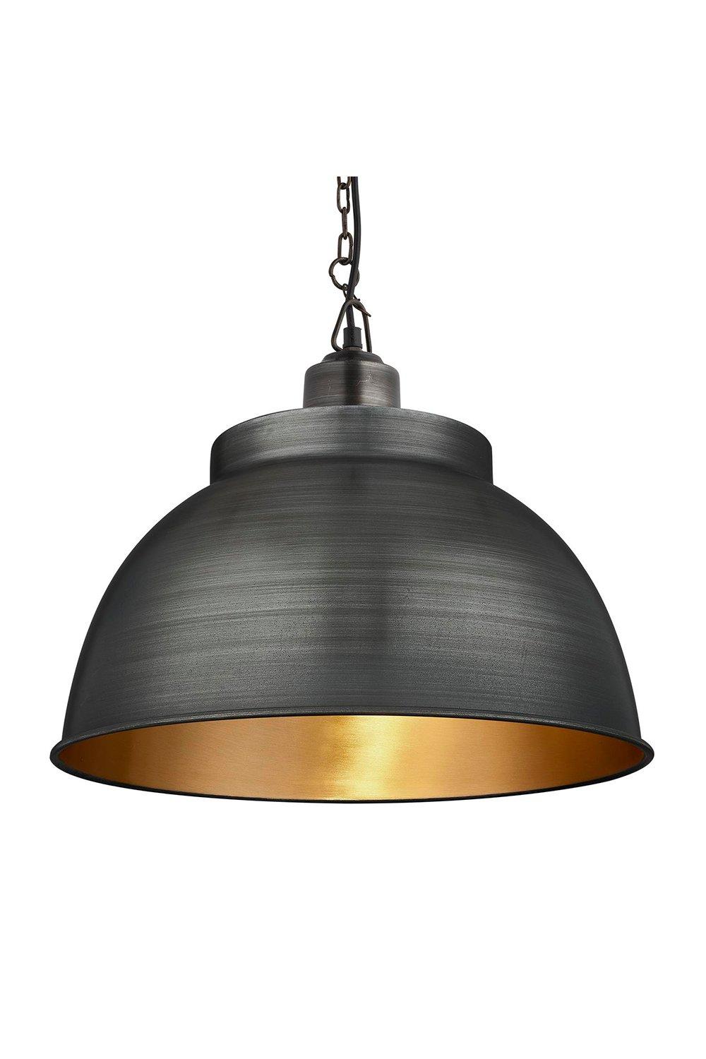 Brooklyn Dome Pendant, 17 Inch, Pewter & Brass, Pewter Chain Holder