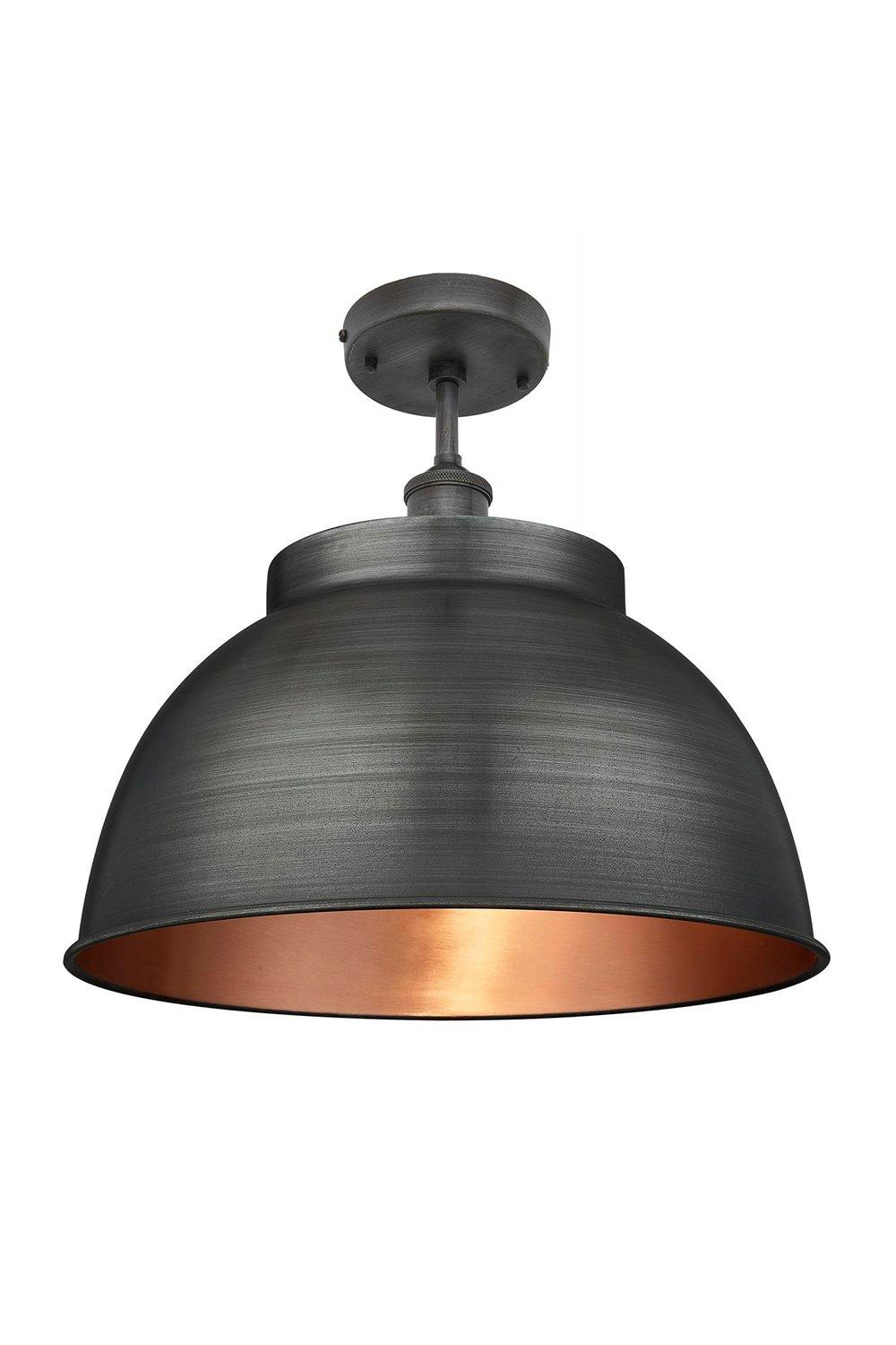 Brooklyn Dome Flush Mount, 17 Inch, Pewter & Copper, Pewter Holder