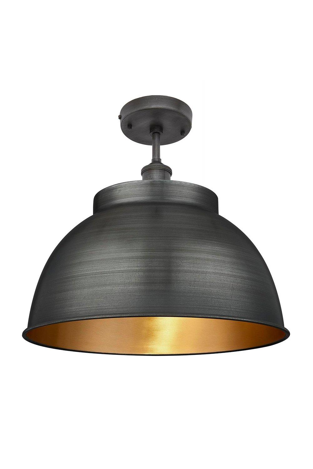 Brooklyn Dome Flush Mount, 17 Inch, Pewter & Brass, Pewter Holder