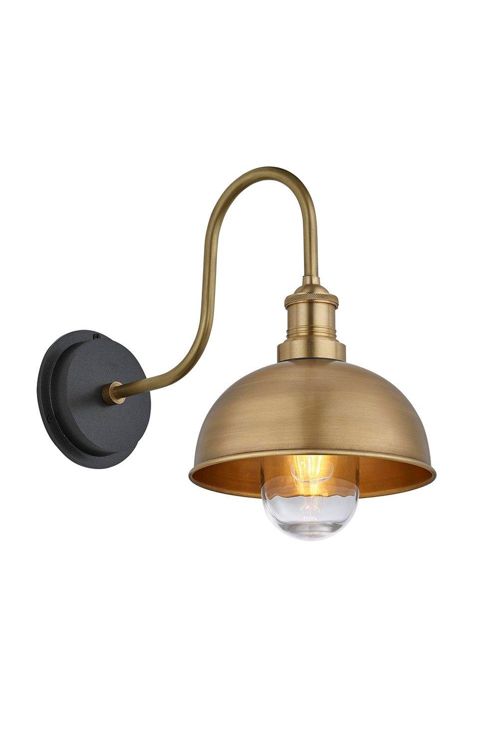 Swan Neck Outdoor & Bathroom Dome Wall Light, 8 Inch, Brass, Brass Holder