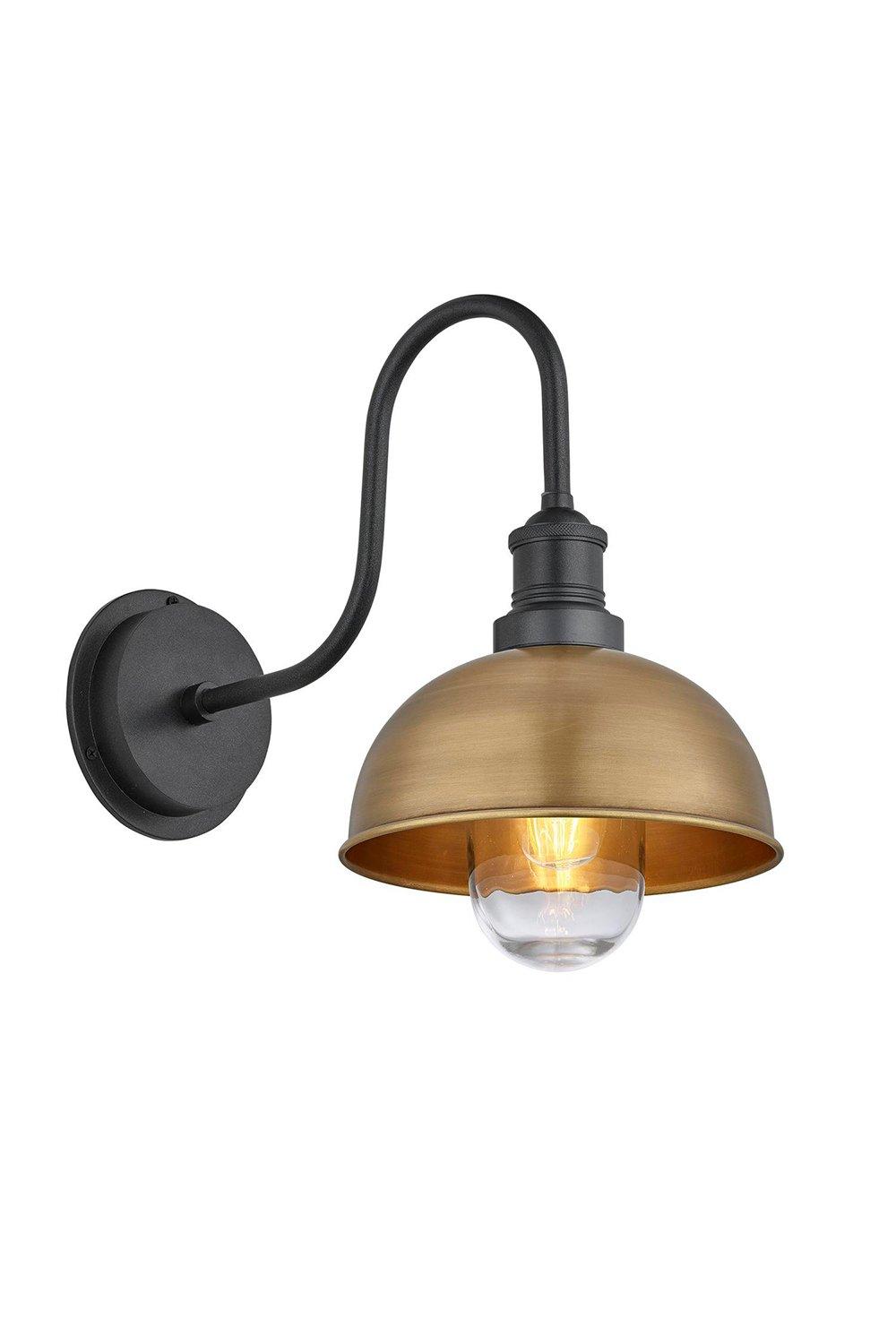 Swan Neck Outdoor & Bathroom Dome Wall Light, 8 Inch, Brass, Pewter Holder