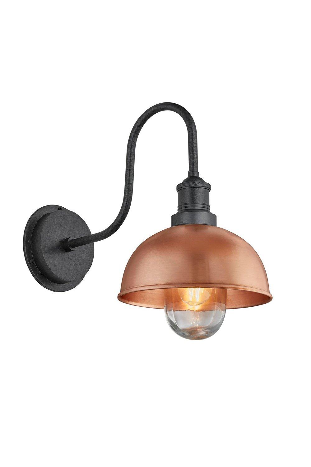 Swan Neck Outdoor & Bathroom Dome Wall Light, 8 Inch, Copper, Pewter Holder