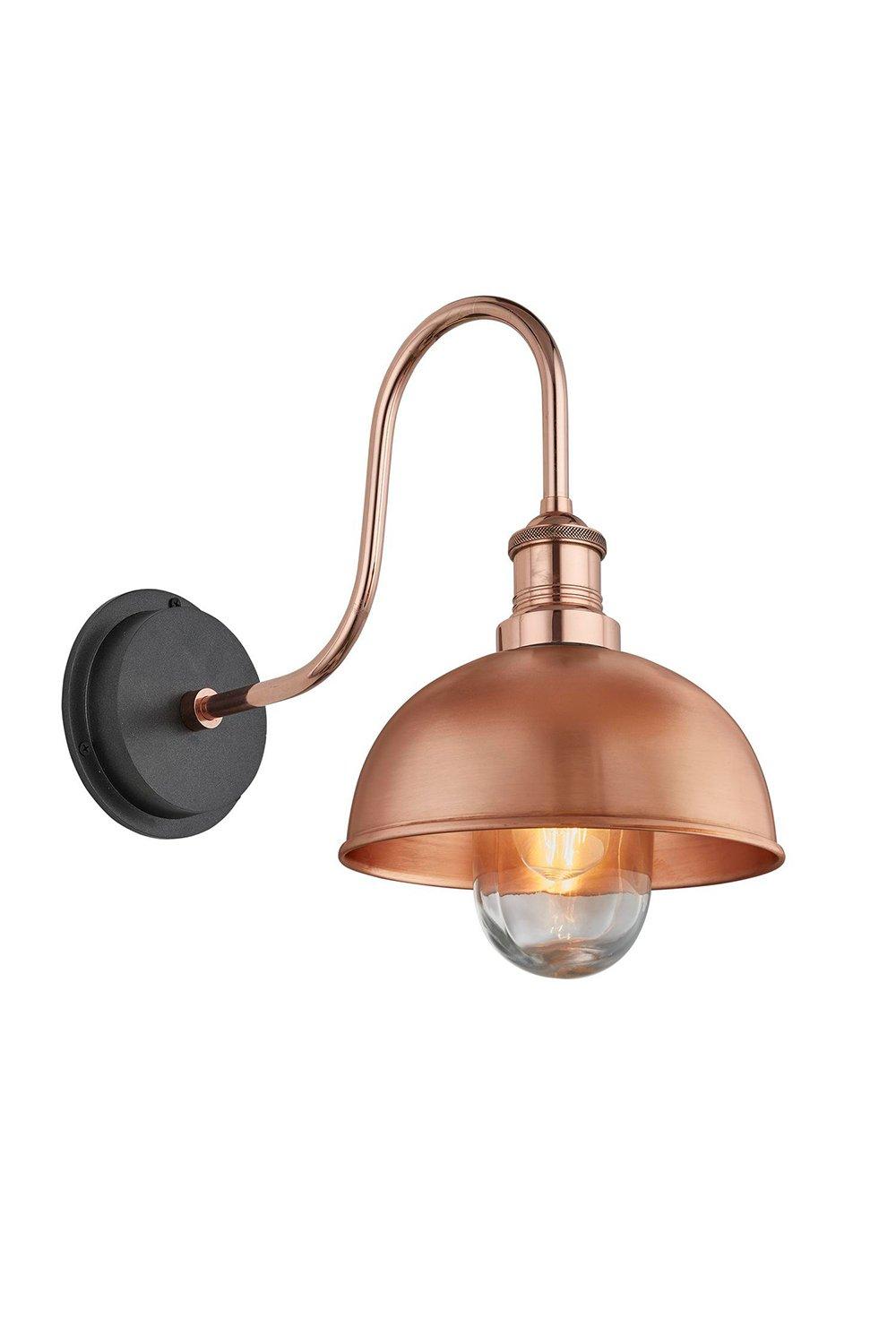Swan Neck Outdoor & Bathroom Dome Wall Light, 8 Inch, Copper, Copper Holder