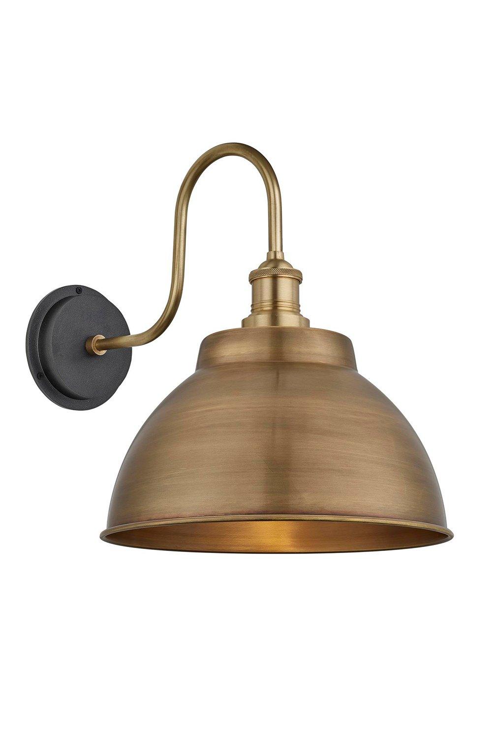 Swan Neck Outdoor & Bathroom Dome Wall Light, 13 Inch, Brass, Brass Holder