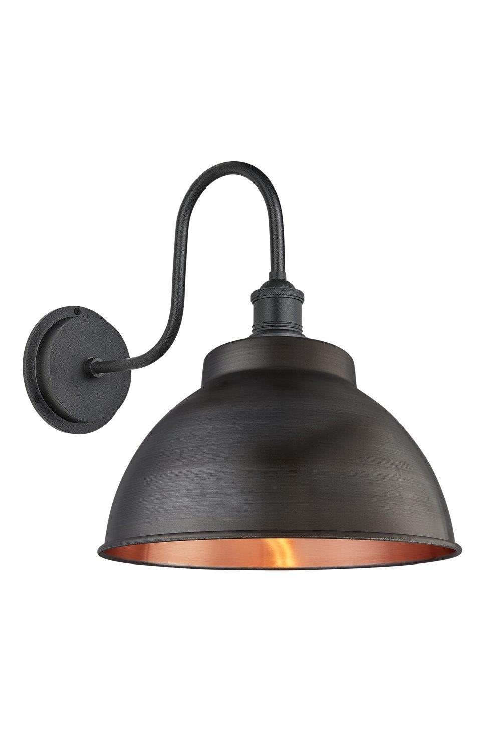 Swan Neck Outdoor & Bathroom Dome Wall Light, 13 Inch, Pewter & Copper, Pewter Holder