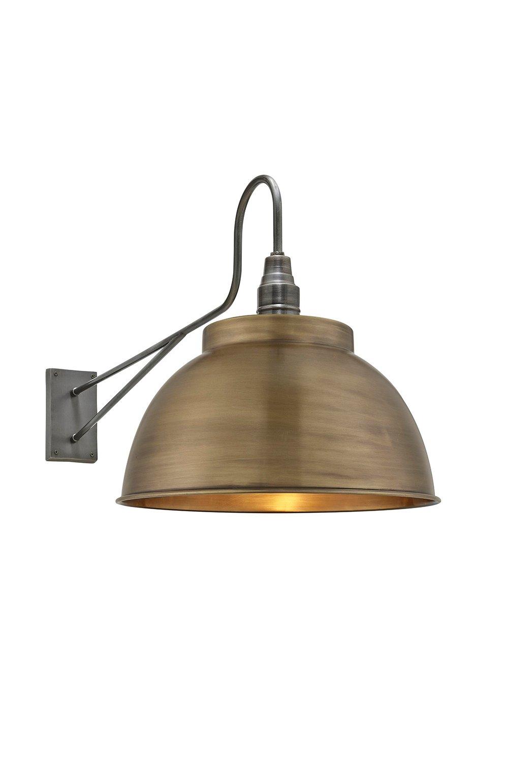 Long Arm Dome Wall Light, 17 Inch, Brass, Pewter Holder