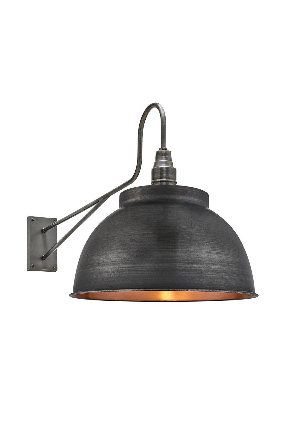 Long Arm Dome Wall Light, 17 Inch, Pewter & Copper, Pewter Holder