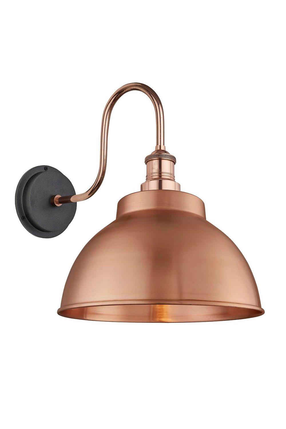 Swan Neck Outdoor & Bathroom Dome Wall Light, 13 Inch, Copper, Copper Holder, Globe Glass