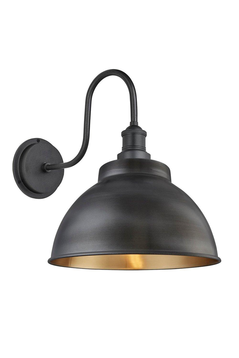 Swan Neck Outdoor & Bathroom Dome Wall Light, 13 Inch, Pewter & Brass, Pewter Holder, Globe Glass