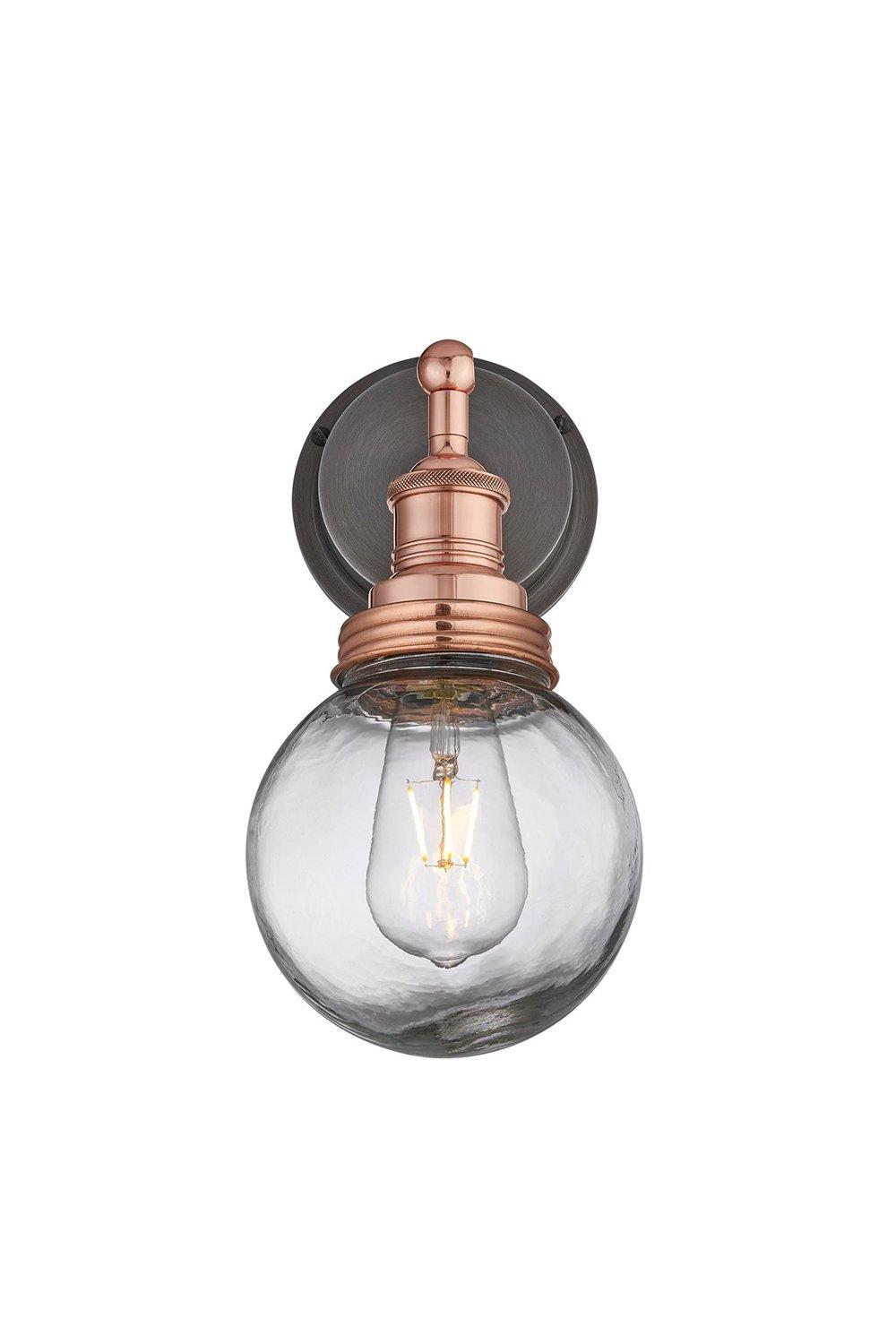 Brooklyn Outdoor & Bathroom Wall Light, Copper Holder, Copper Ring, Globe Glass