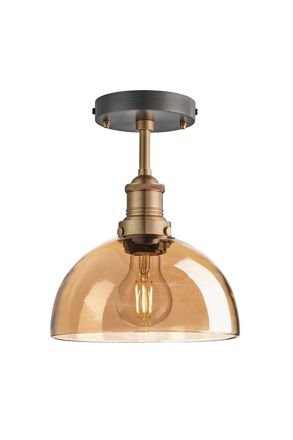 Brooklyn Tinted Glass Dome Flush Mount, 8 Inch, Amber, Brass holder