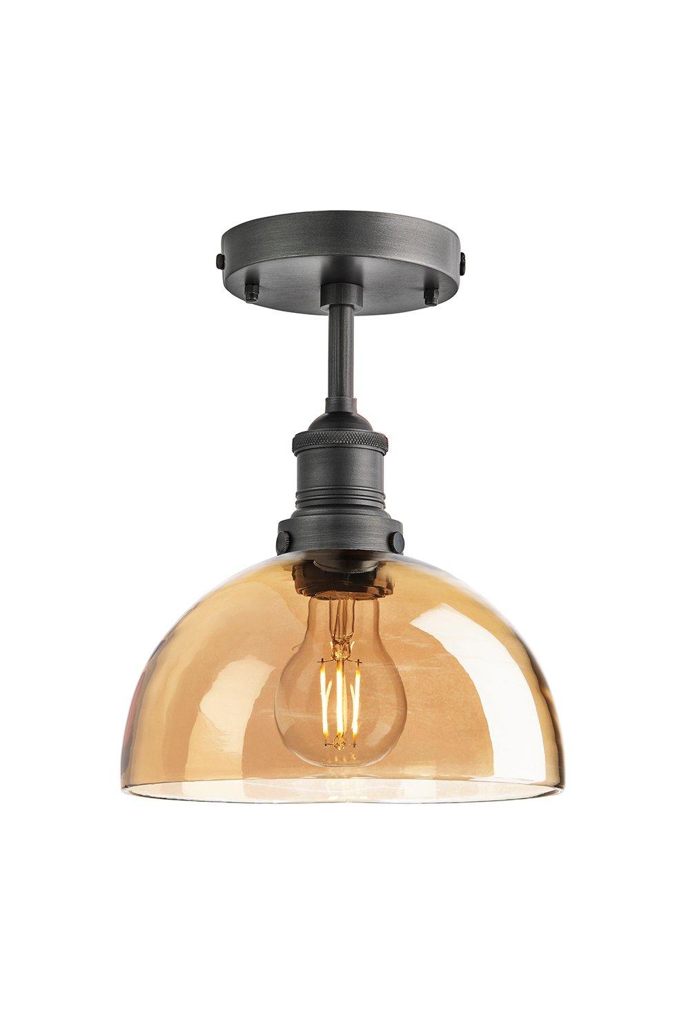 Brooklyn Tinted Glass Dome Flush Mount, 8 Inch, Amber, Pewter Holder