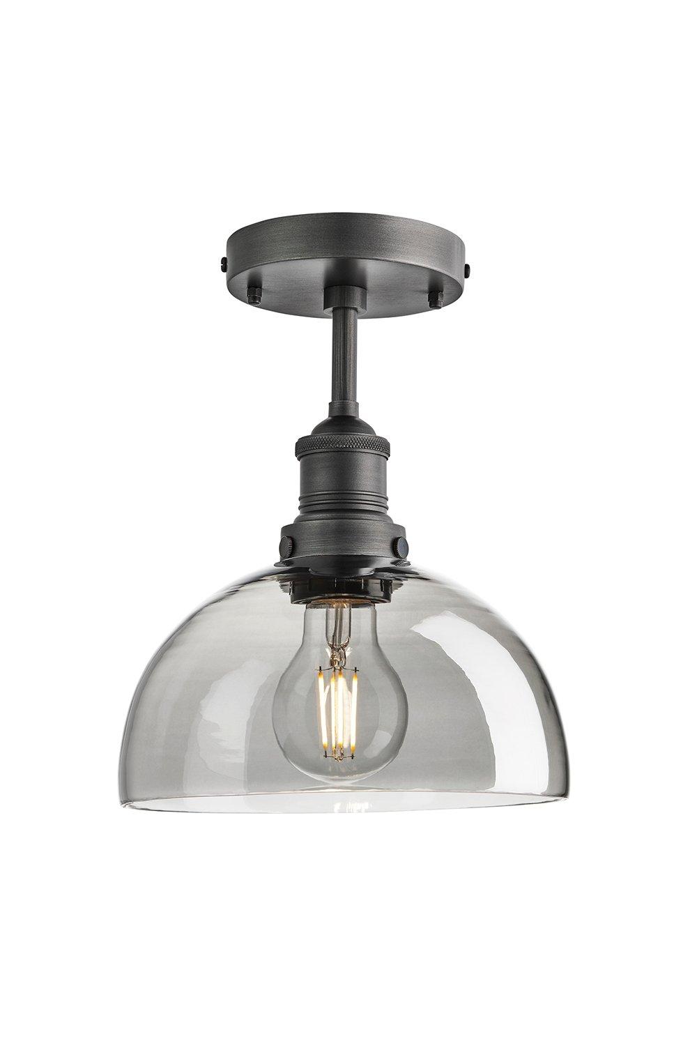 Brooklyn Tinted Glass Dome Flush Mount, 8 Inch, Smoke Grey, Pewter Holder