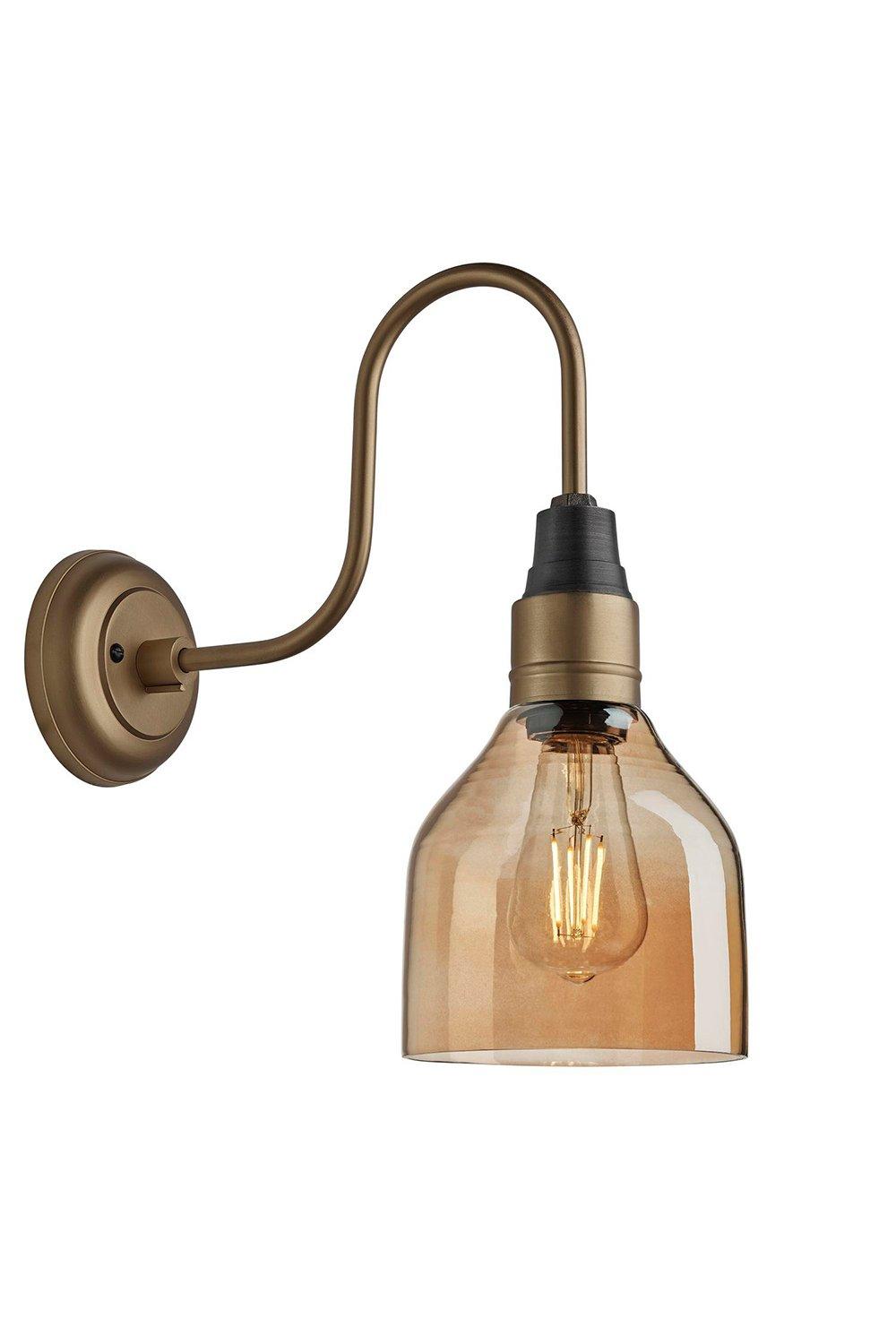 Swan Neck Tinted Glass Cone Wall Light, 6 Inch, Amber, Brass Holder