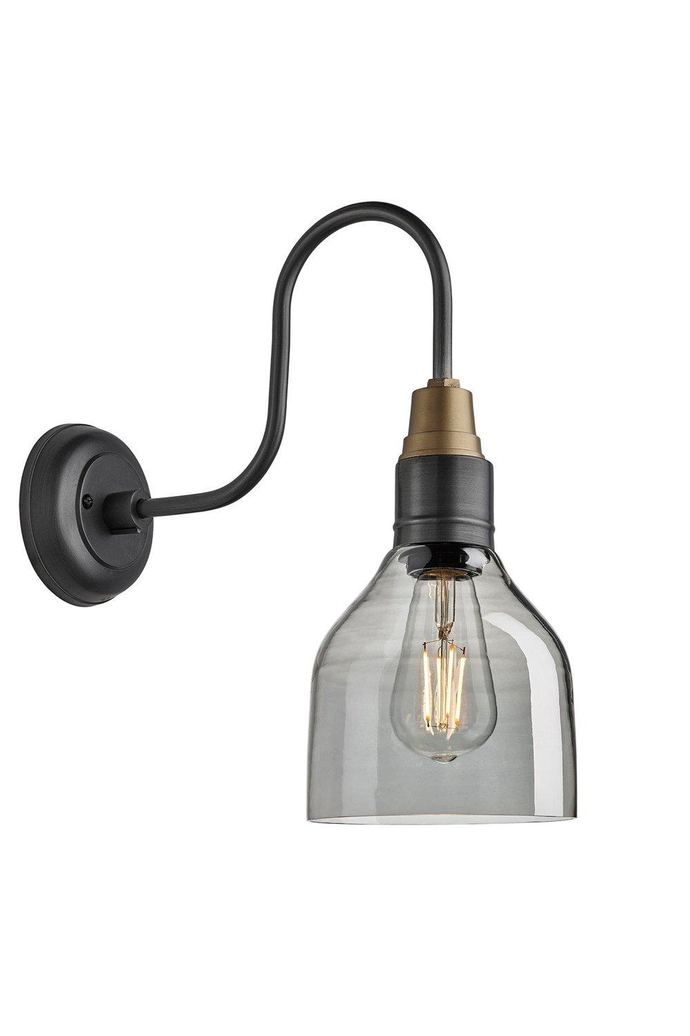 Swan Neck Tinted Glass Cone Wall Light, 6 Inch, Smoke Grey, Pewter Holder