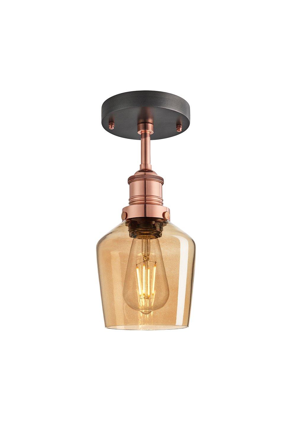 Brooklyn Tinted Glass Schoolhouse Flush Mount, 5.5 Inch, Amber, Copper Holder