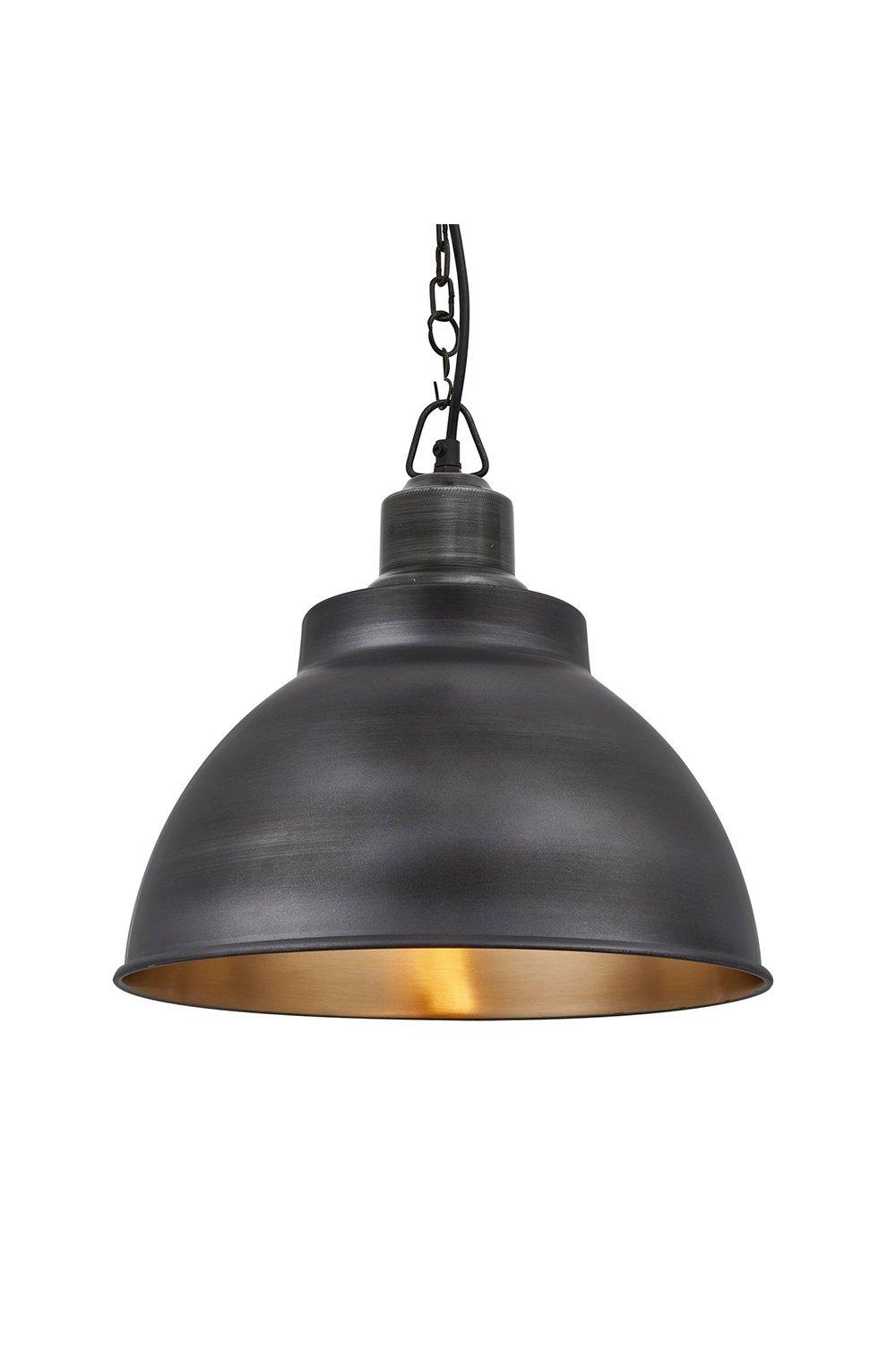 Brooklyn Dome Pendant, 13 Inch, Pewter & Brass, Pewter Chain Holder