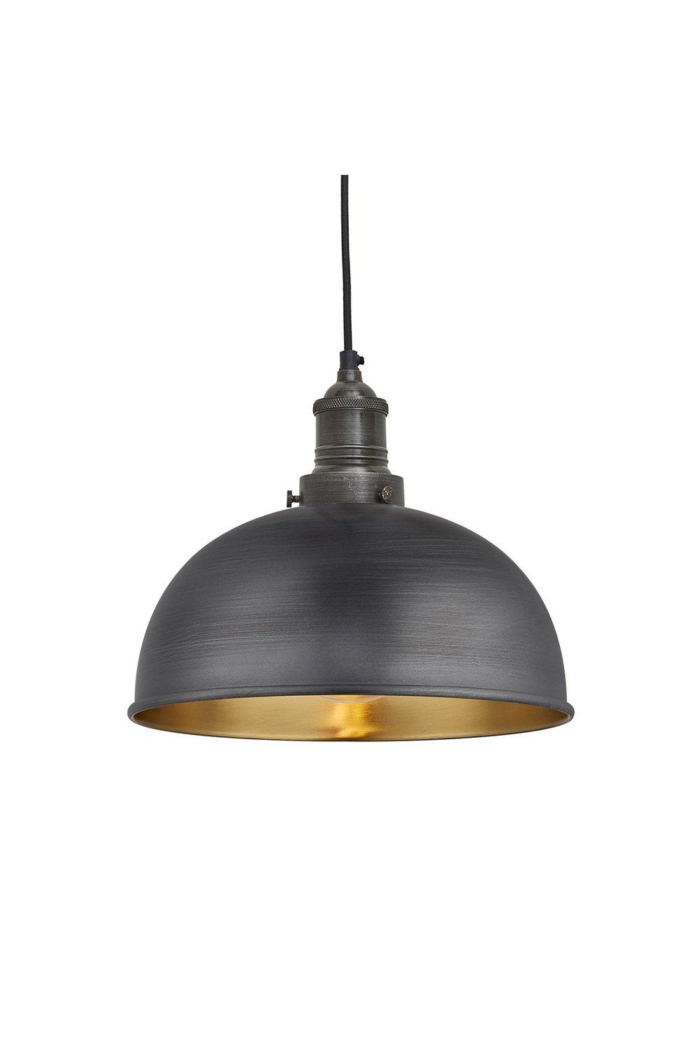 Brooklyn Dome Pendant, 8 Inch, Pewter & Brass, Pewter Holder